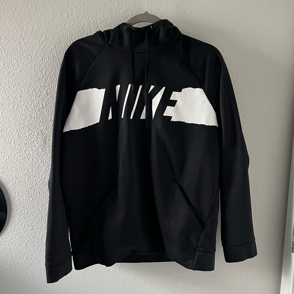 Nike Hoodie White On Black Dri Fit Pullover Sweatshirt